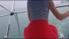 Provoking & Steamy Brunette On A Boat! The Wind Sucks Her Miniskirt Up What An Ass!