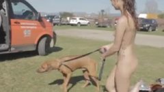 Naked Whore Walking With Dog